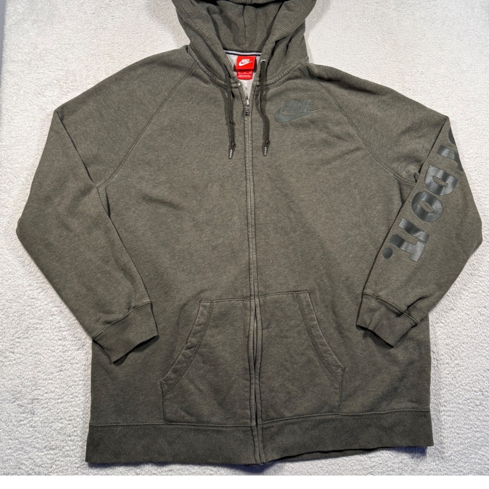 Nike Full Zip Hoodie Sweatshirt Mens XL Green Just Do It Graphic French Terry